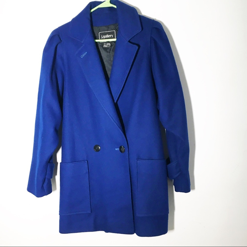 Vintage cobalt blue wool trench style belted structured coat
